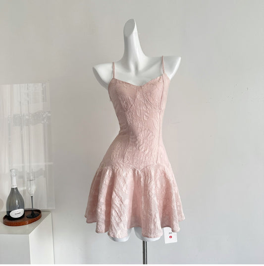 Fashion Pink Spaghetti Strap A-Line Satin Short Pool Party Dress Sweet Birthday Dress RF0942