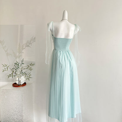 Fairytale Blue Square Neck A-Line Tulle Birthday Evening Dress RF0945