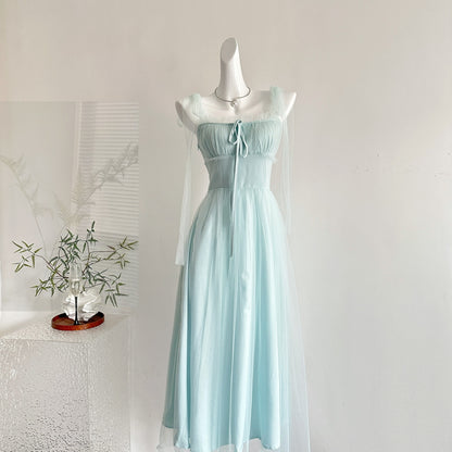 Fairytale Blue Square Neck A-Line Tulle Birthday Evening Dress RF0945