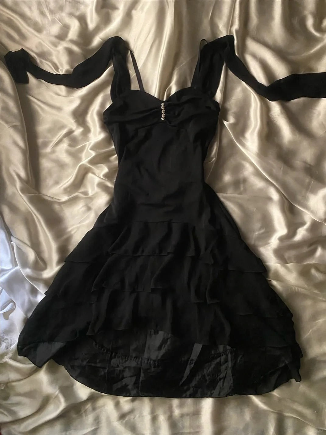 Vintage Black Spaghetti Straps A-Line Chiffon Short Birthday Evening Dress Fashion Party Outfit RF0966