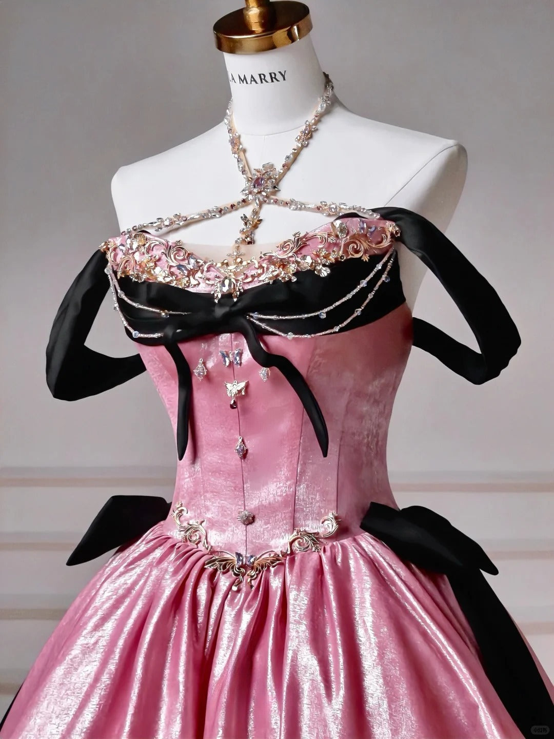 Fairytale Pink V-neck A-Line Satin Long Prom Dresses Sweet Wedding DressRF0969