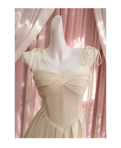 Chic Spaghetti Strap A-Line Short Evening Dress, Light Yellow Sweet 16 Dress RF0979