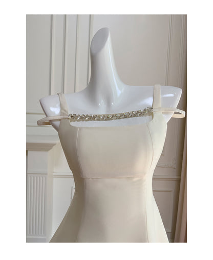 Chic A-Line Square Neck Satin Short Homecoming Dresses, Off-White Graduation Dress RF0986