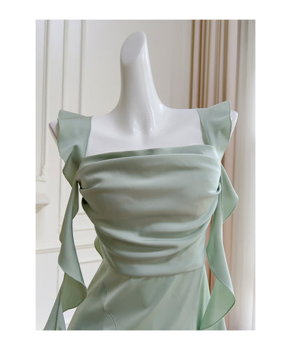 Chic Mint Green Sheath Square Neck Satin Short Party Dresses Simple  Homecoming Dress with Ribbon RF0988