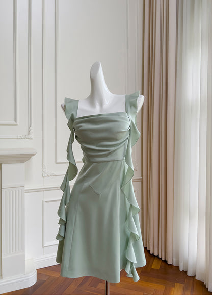 Chic Mint Green Sheath Square Neck Satin Short Party Dresses Simple  Homecoming Dress with Ribbon RF0988
