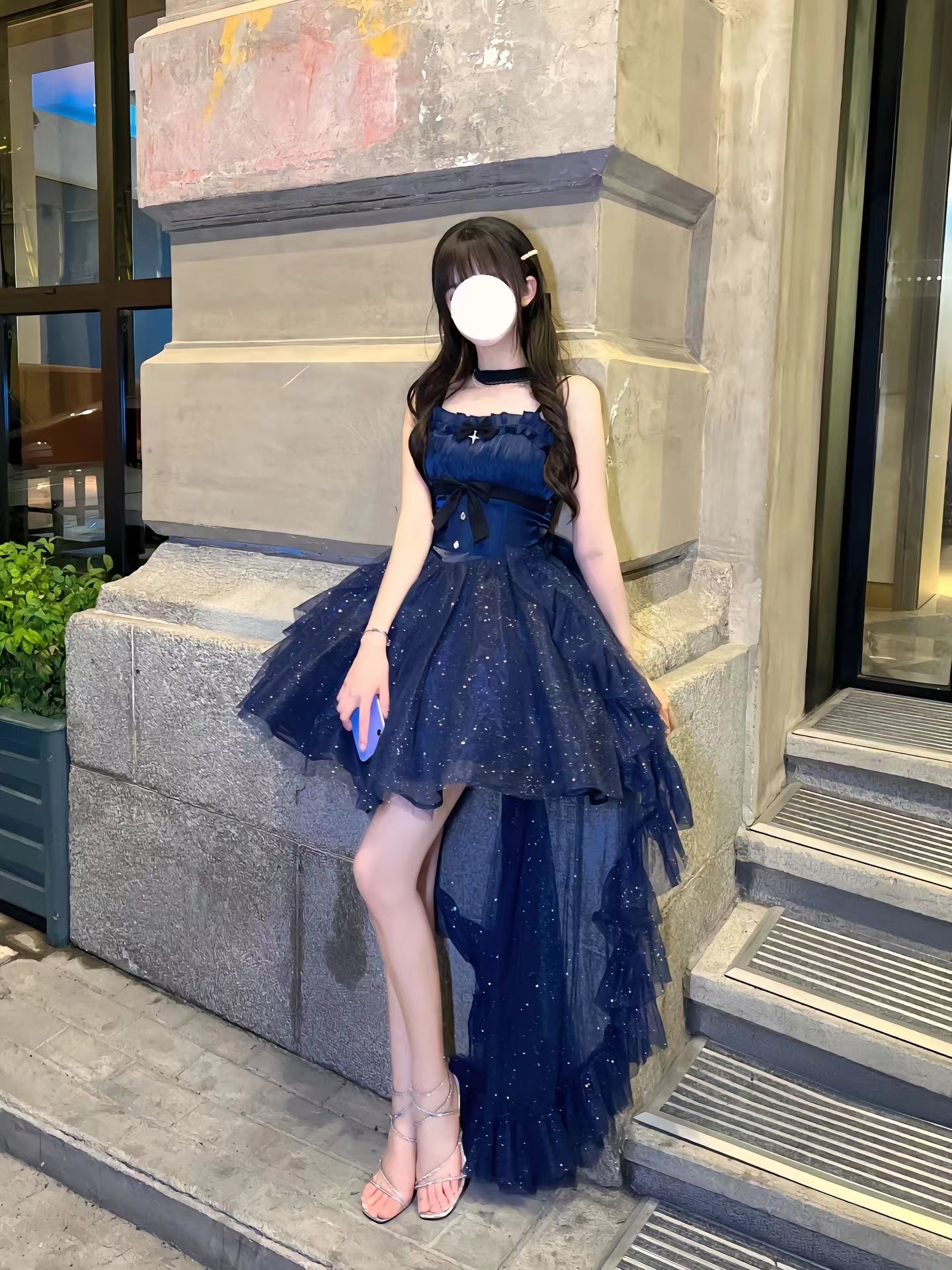 Stunning Blue Short Ballgown Glittering Tulle Spaghetti Straps Party Dresses RF0992
