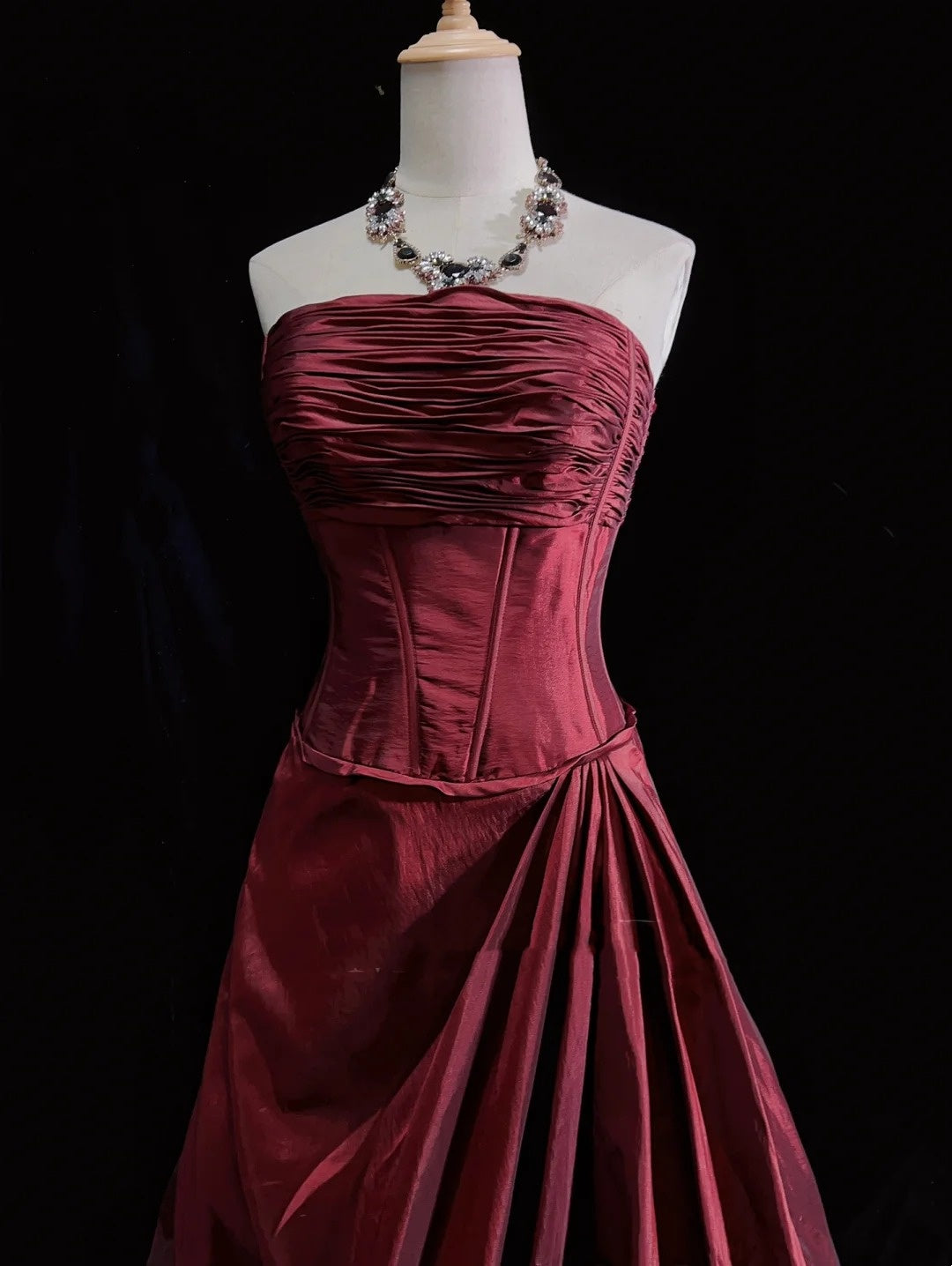 Vintage Ball Gown Strapless Burgundy Taffeta Y2K 2000s Party Senior Homecoming Dresses N3199