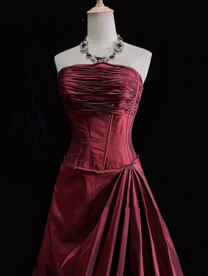 Vintage Ball Gown Strapless Burgundy Taffeta Y2K 2000s Party Senior Homecoming Dresses N3199