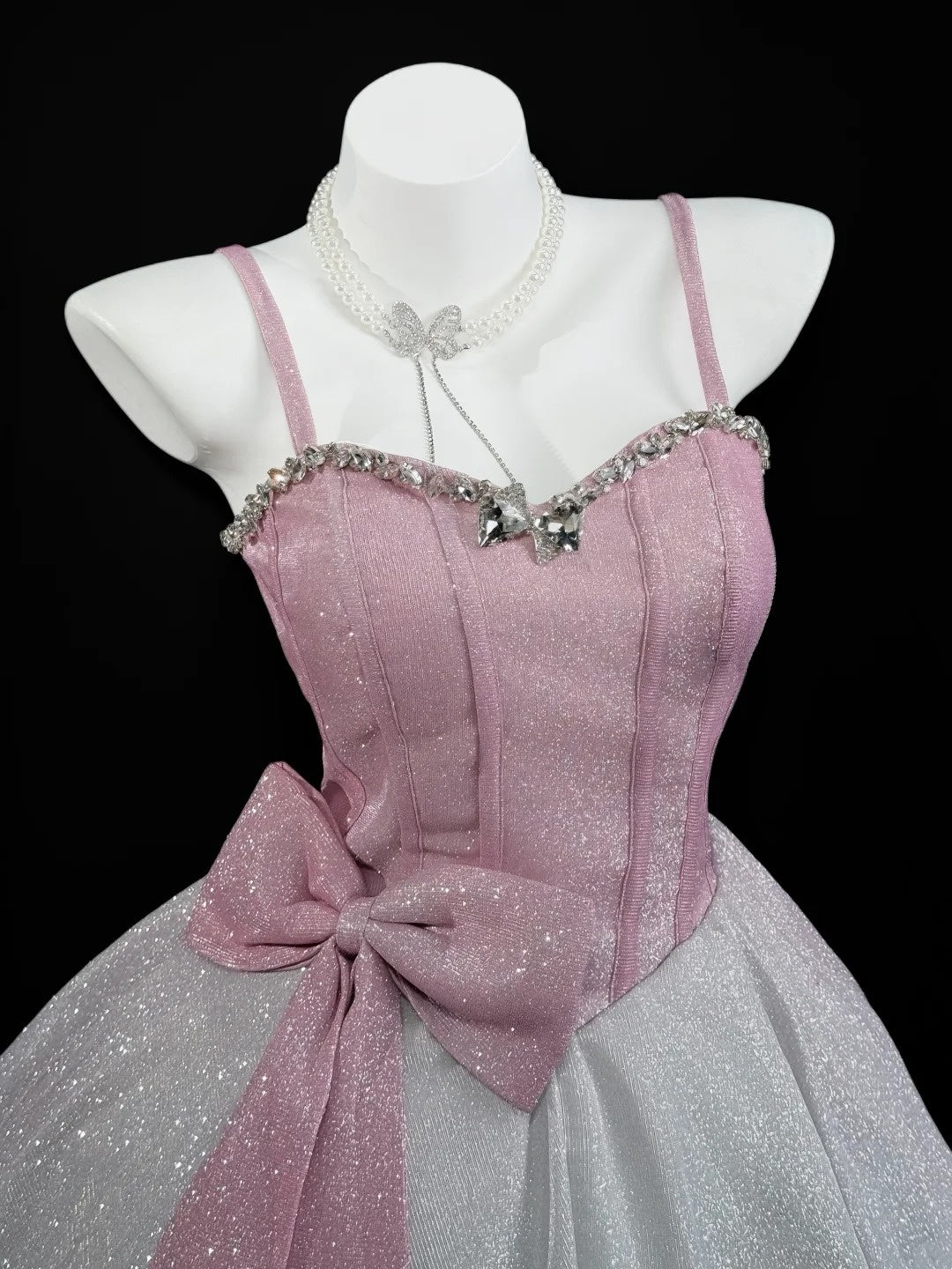 Romantic Ball Gowns Spaghetti Strap Pink Gray Short With Bow-knot Graduation High School Party Homecoming Dresses N4488