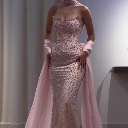 Charming Strapless Sleeveless Long Mermaid Prom Dress With Beading Party Dress For Women AB1511