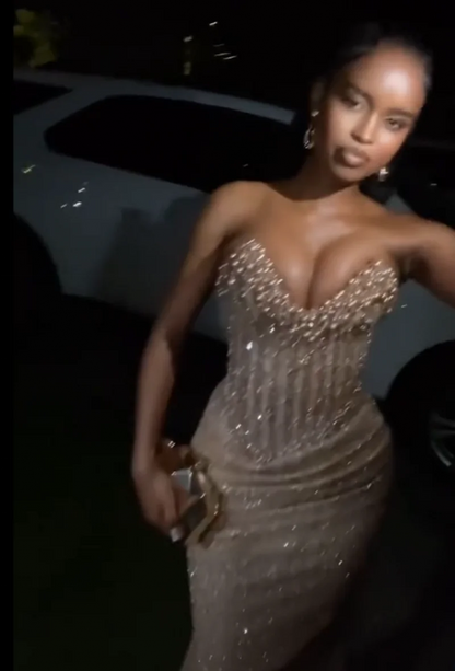 Luxury Pearls Prom Dresses Sweetheart Corset Mermaid Long Party Dress Sequin Graduations Gowns Evening Dress For Women AB1534