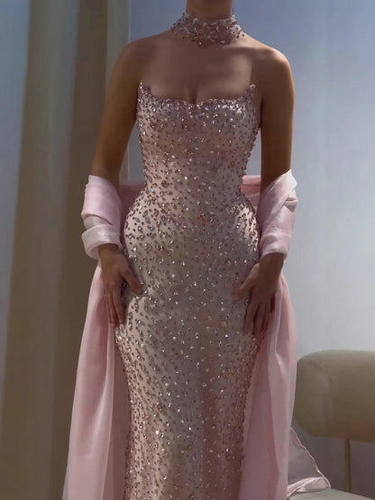 Charming Strapless Sleeveless Long Mermaid Prom Dress With Beading Party Dress For Women AB1511