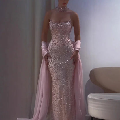 Charming Strapless Sleeveless Long Mermaid Prom Dress With Beading Party Dress For Women AB1511
