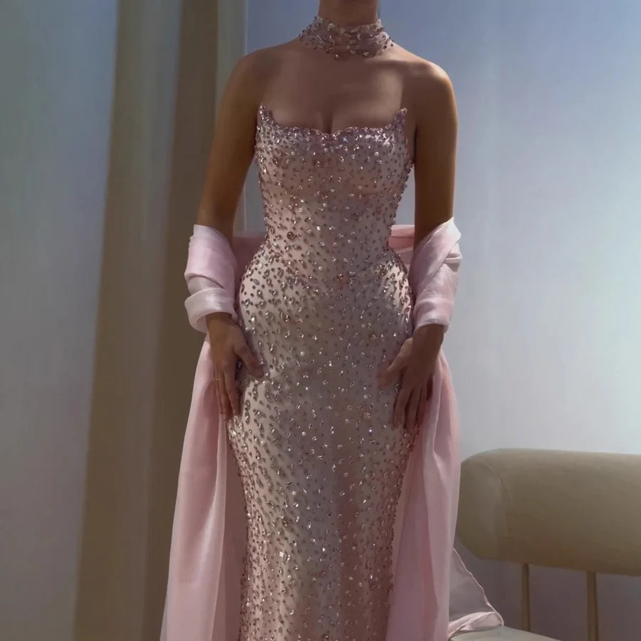 Charming Strapless Sleeveless Long Mermaid Prom Dress With Beading Party Dress For Women AB1511