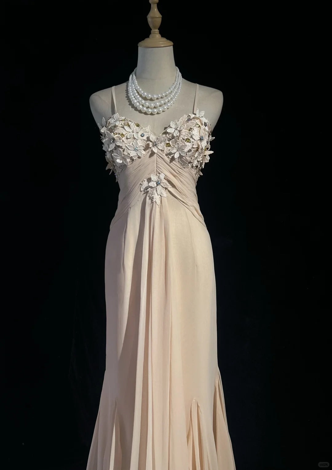 Champagne Prom Dress Inspo Mermaid Spaghetti Straps Chiffon Long Formal Party Gown RC0099