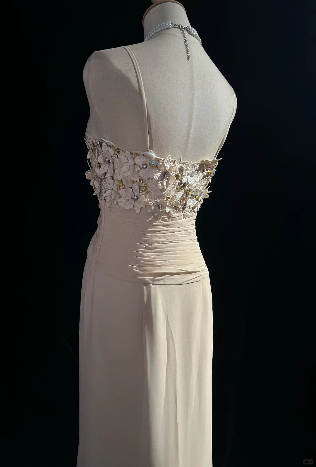 Champagne Prom Dress Inspo Mermaid Spaghetti Straps Chiffon Long Formal Party Gown RC0099