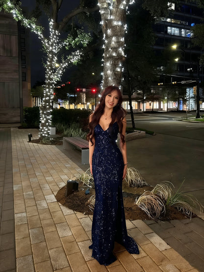 Elegant Mermaid V Neck Burgundy With Sequins Long Formal Fancy Evening Dress Dinner Outfits Classy Party Gowns AB2053