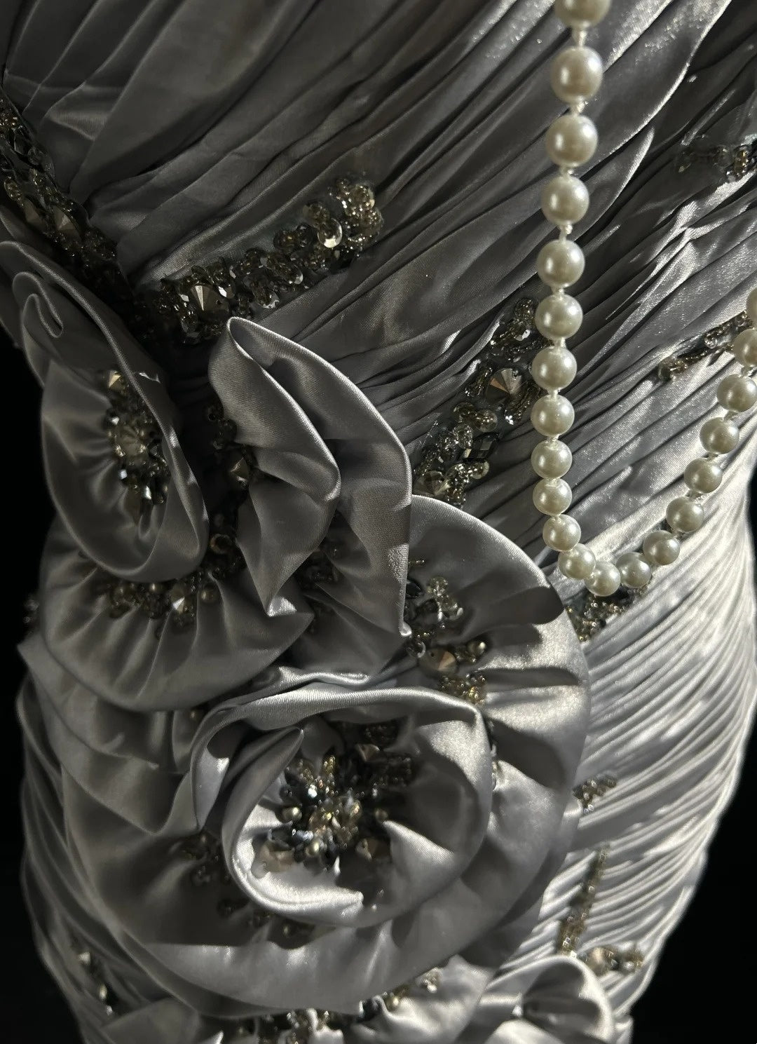 Timeless Prom Dresses Mermaid One Shoulder Silver Satin With Flowers Beading Long Evening Outfits N3200