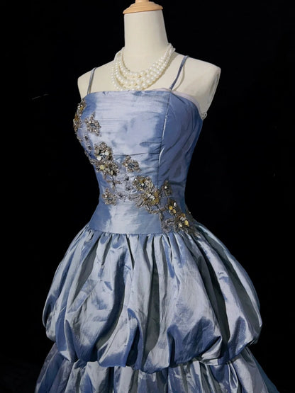 Beautiful Prom Dresses Inspo Ball Gown Spaghetti Strap Grey Satin With Lace Long For Women Formal Dress N3202