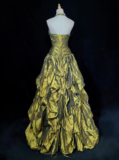 Modest Prom Dresses Ball Gown Olive Green Satin Floor Length Formal Evening Outfits N3485