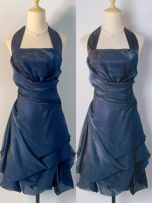 Vintage A line Halter 9th Grade 80s Navy Blue Short Senior Inspo Birthday 16th Party Outfits Homecoming Dresses RB3247