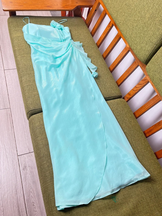 Vintage Prom Dresses Mermaid Spaghetti Straps Blue With Ruffles Sleeveless Long Evening Formal Outfits RB4250