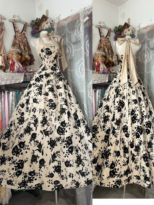 Vintage Prom Dresses Aesthetic Ball Gown Halter Long Inspo Formal Party Gowns N1969