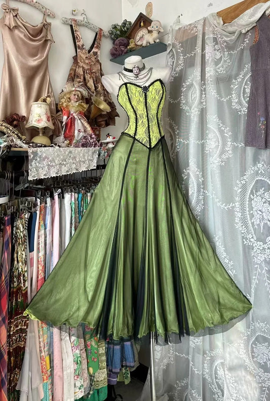 Charming Prom Dresses A line Sweetheart Green Lace Tulle Floor Length Evening Outfits N3589