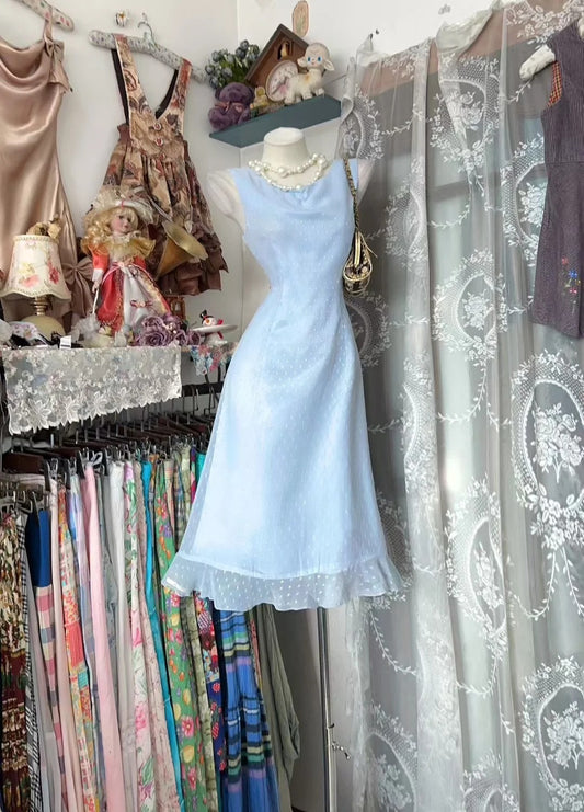 Cute A line Light Sky Blue Polka Dots Graduation Birthday Gown Homecoming Dresses N3709