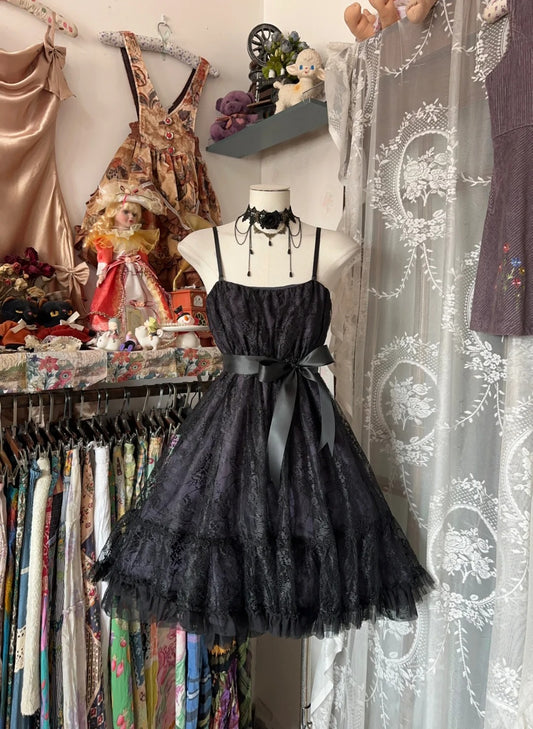 Cute A line Spaghetti Strap Little Black Lace 16th Birthday Dress Homecoming Outfits N3585