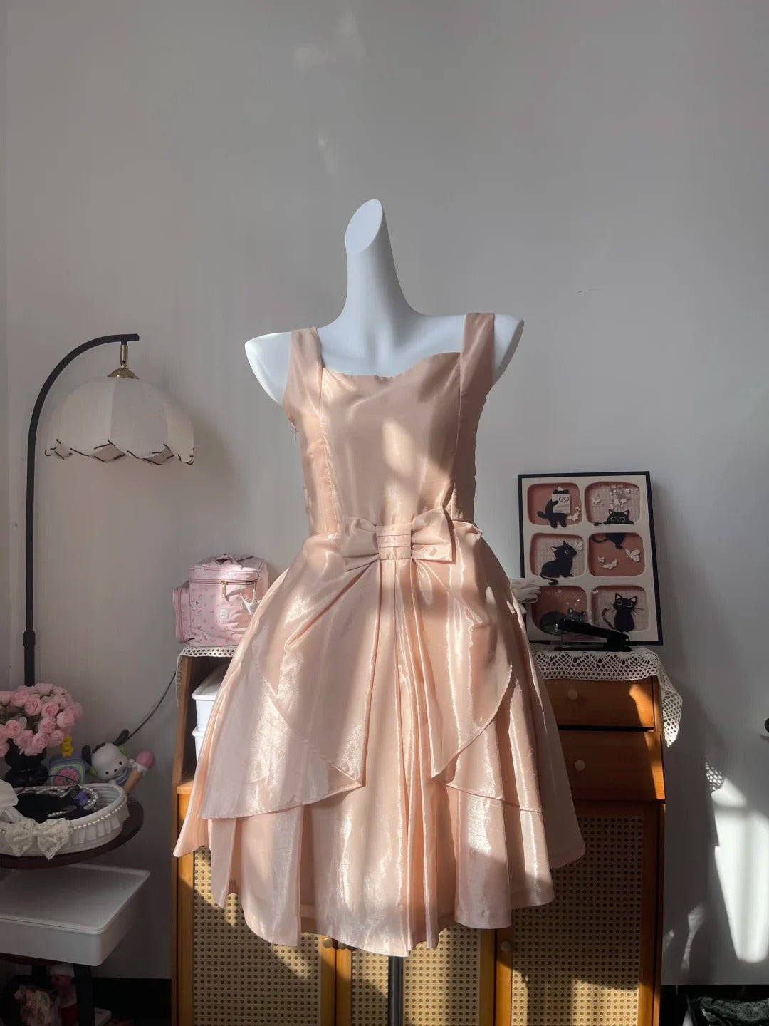 Vintage Ball Gown Square Neck Pink With Bow 16th Birthday Homecoming Dress Graduation Outfits RB6796