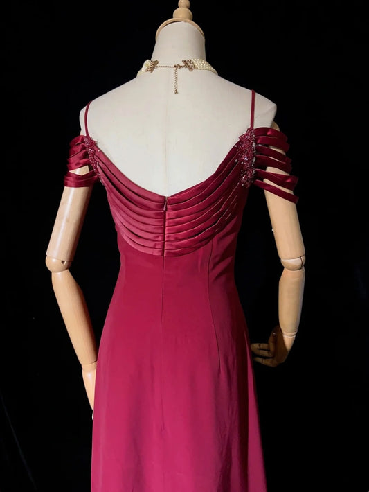 Timeless Prom Dresses A line Spaghetti Strap Burgundy Chiffon With Cape Beading Long Evening Outfits N3203