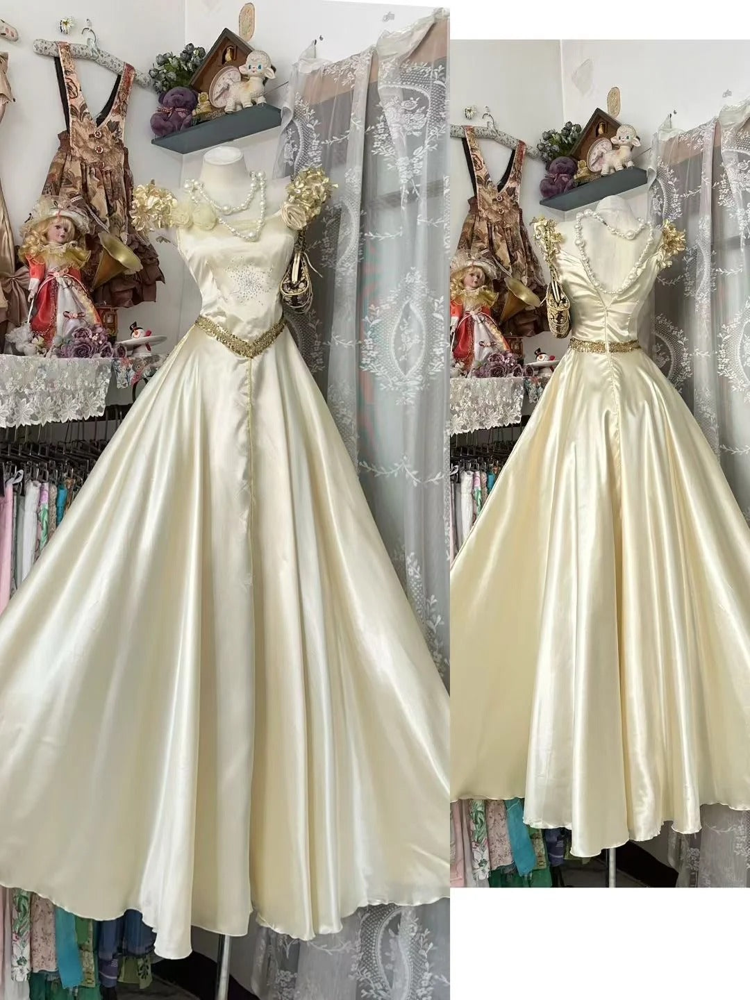 Vintage Prom Dresses Aesthetic Ball Gown Straps Champagne Long Inspo Formal Party Gowns N1970