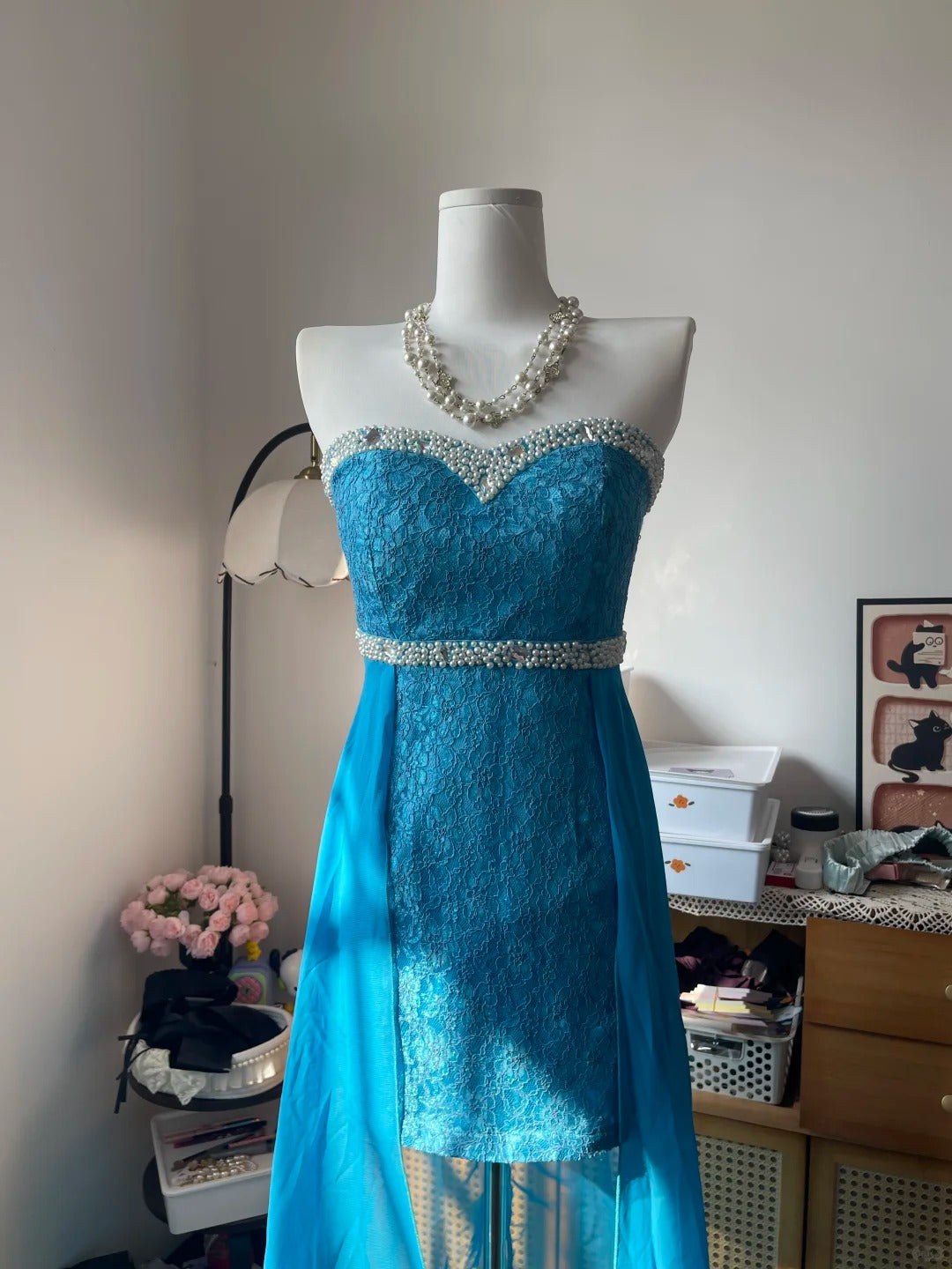 Vintage Sheath Sweetheart Blue Lace With Beading 16th Birthday Homecoming Dress Graduation Outfits RB6797