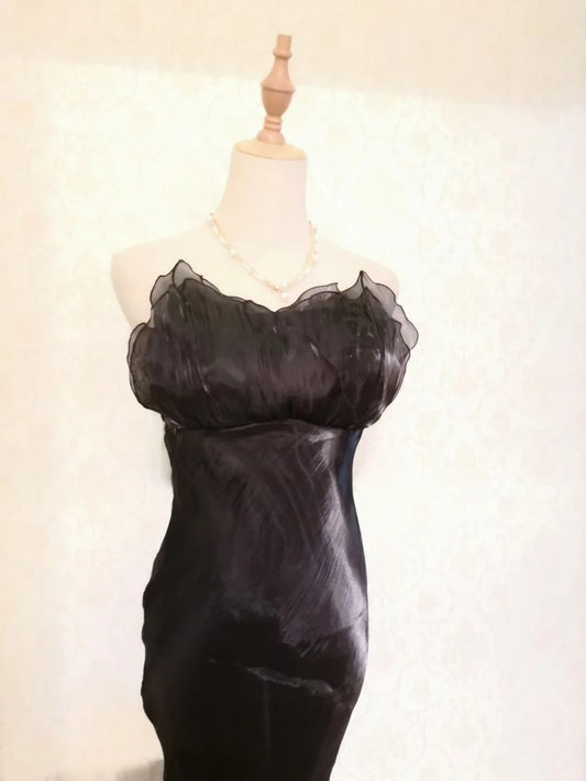 Vintage Prom Dresses 80s Mermaid Sweetheart Black Tie Dress Sleeveless Floor Length Evening Outfits RB4279
