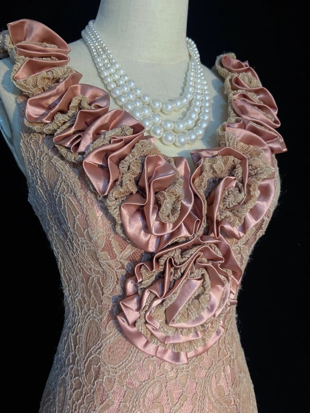 Vintage Prom Dresses Inspo Mermaid V Neck Pink Lace 1990s With Ruffled Formal Gowns N3316