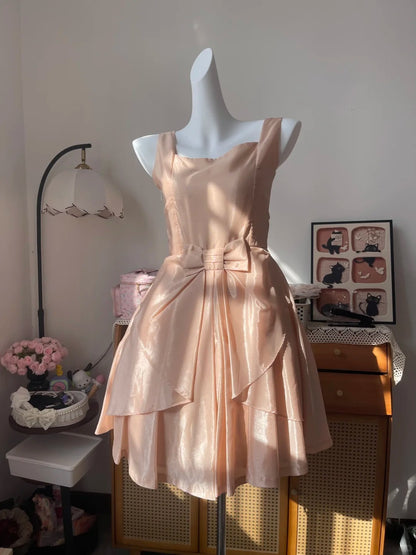 Vintage Ball Gown Square Neck Pink With Bow 16th Birthday Homecoming Dress Graduation Outfits RB6796