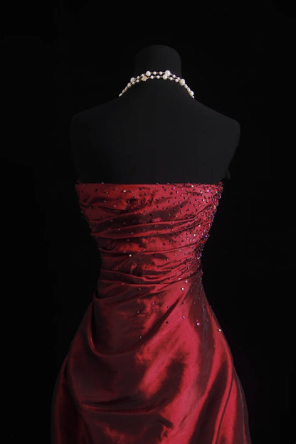 Princess Prom Dresses Ball Gowns Strapless Sleeveless Wine Red Burgundy Evening Long Formal Dress RB3258