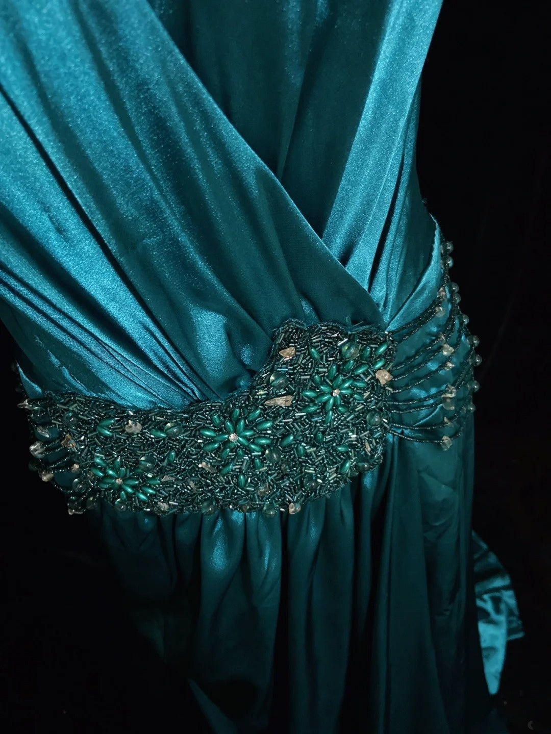 Vintage Prom Dresses Inspo A Line V Neck Blue Satin With Beading For Women Formal Dress N3211