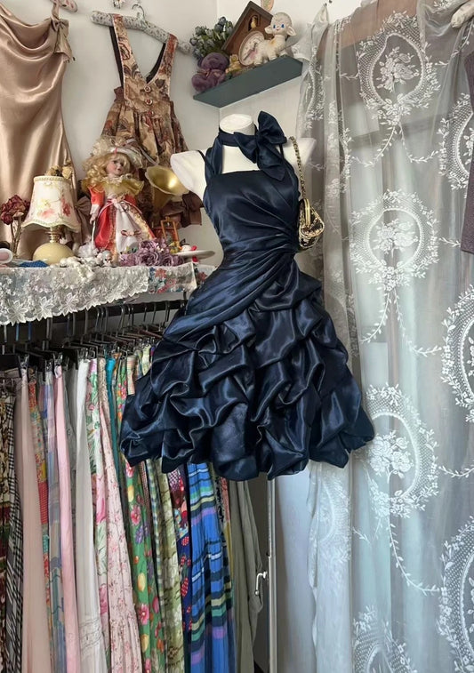 Cute Ball Gown Halter Navy Blue 16th Birthday Gown Homecoming Outfits N3599
