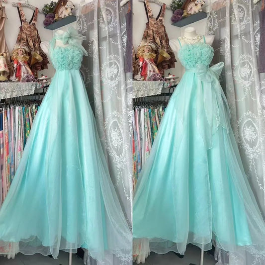 Vintage Prom Dresses Aesthetic A line Spaghetti Straps Floral Inspo Formal Party Dress N1983