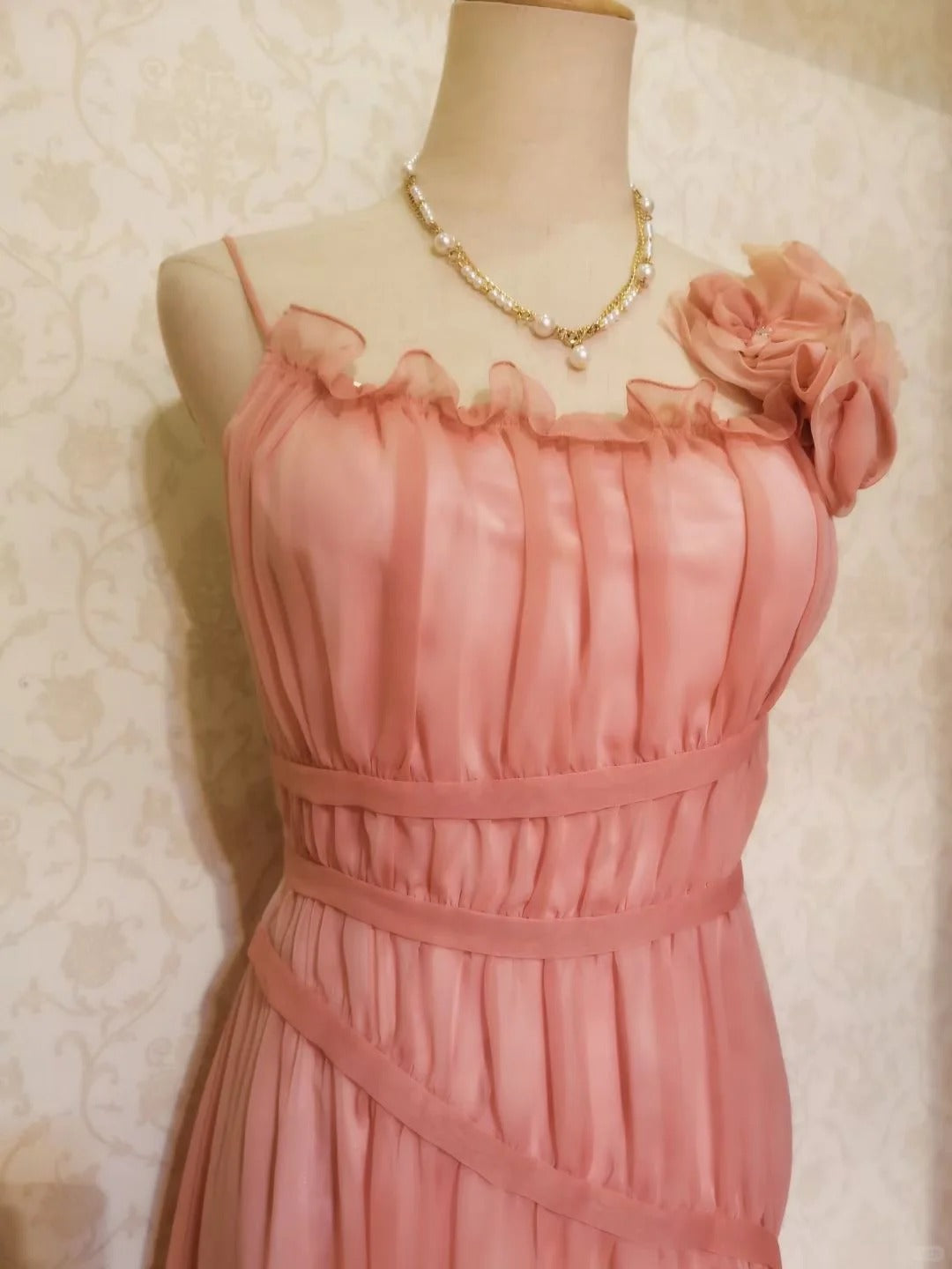 Vintage Prom Dresses 80s A Line Spaghetti Straps Blush Pink Chiffon Sleeveless Long Formal Outfits RB4278
