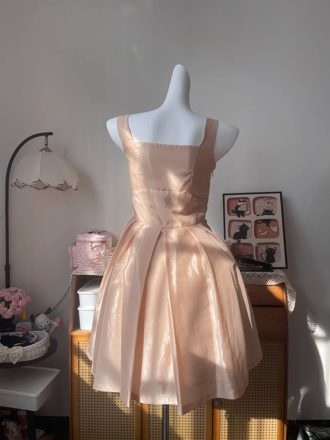 Vintage Ball Gown Square Neck Pink With Bow 16th Birthday Homecoming Dress Graduation Outfits RB6796