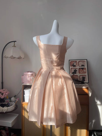 Vintage Ball Gown Square Neck Pink With Bow 16th Birthday Homecoming Dress Graduation Outfits RB6796