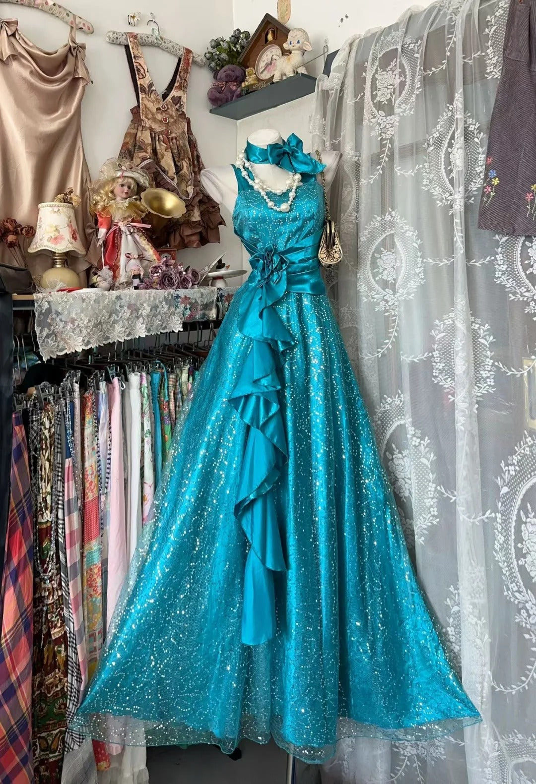 Prom Dress Mermaid Straps Blue With Ruffled Long Romantic Evening Gown for Prom RB9794