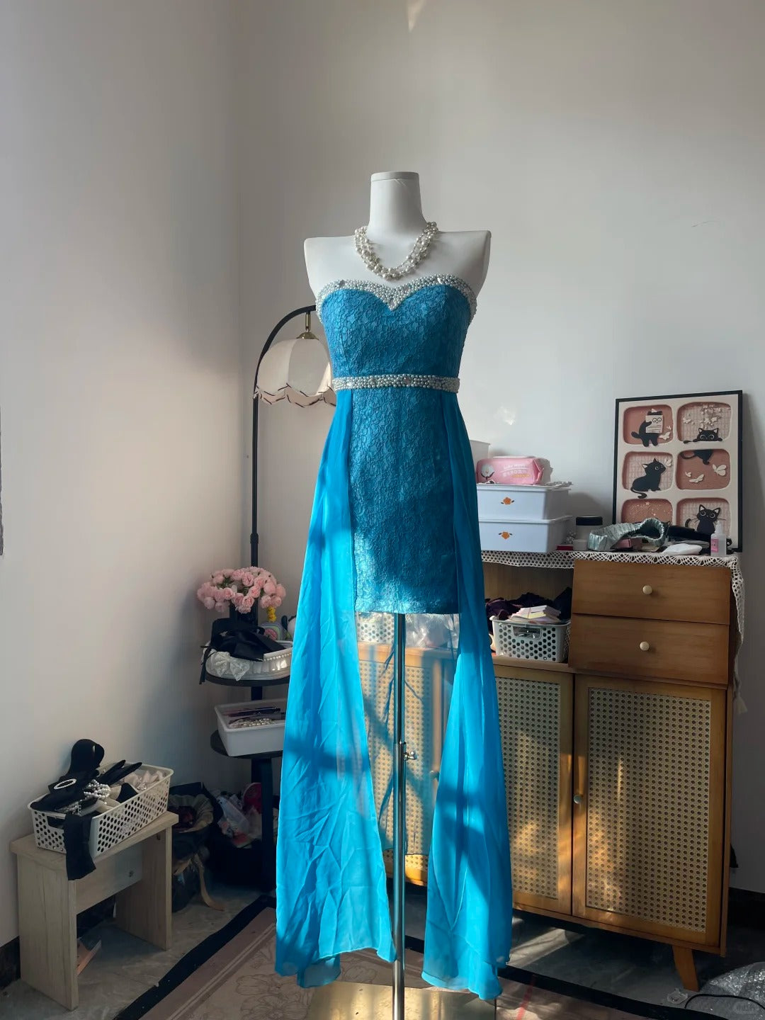 Vintage Sheath Sweetheart Blue Lace With Beading 16th Birthday Homecoming Dress Graduation Outfits RB6797