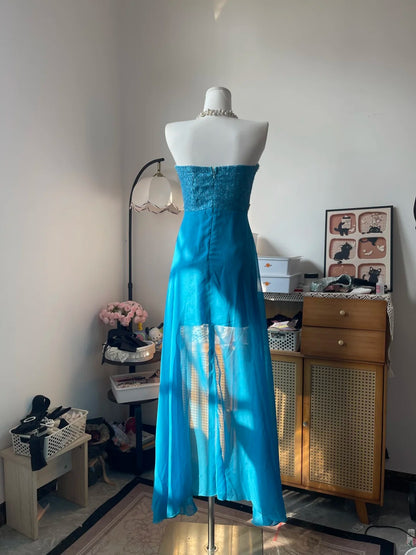 Vintage Sheath Sweetheart Blue Lace With Beading 16th Birthday Homecoming Dress Graduation Outfits RB6797