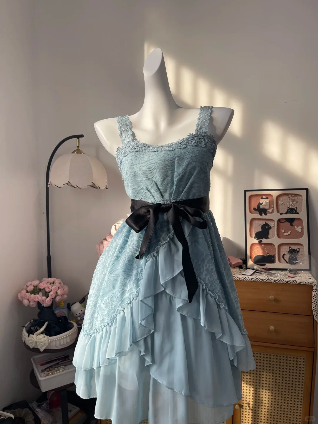 Vintage A Line Square Blue Chiffon With Lace 16th Birthday Homecoming Dress Graduation Outfits RB6799