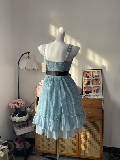 Vintage A Line Square Blue Chiffon With Lace 16th Birthday Homecoming Dress Graduation Outfits RB6799