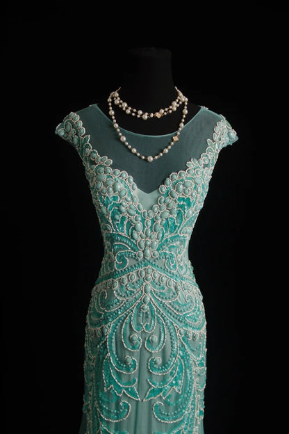 Vintage Mermaid Green Tulle Sleeveless Summer Formal For Women Girls Teens Prom Dresses N2244